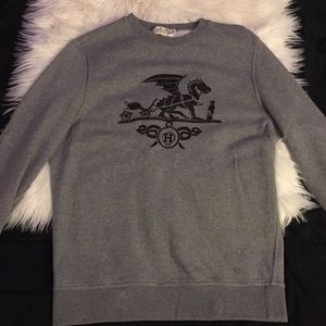 Hermes Sweater Ex-Libris Dragon Gris w/ Lambskin Patch Crewneck L